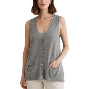 Autumn Cashmere Gray 100% Pure Cashmere Button Front V-Neck Sweater Vest Medium